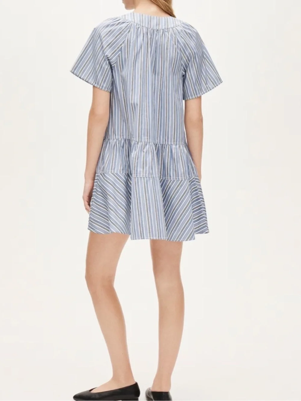 NWT J Crew Tiered Mini Dress Blue White Stripe Cotton